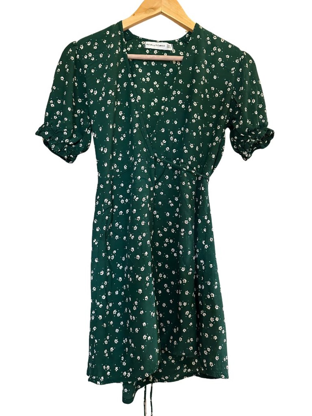 Faithfull the Brand Green Ditsy Floral Wrap Dress Tie Waist Cottagecore Sz S